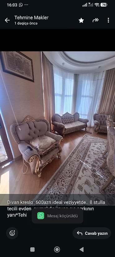ev stul: Divan kreslo. 600azn ideal veziyyetde. 8 stulla tecili evden — 1