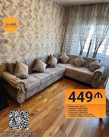 Künc divan dəsti – LA Mini - Ölçülər: 280 × 200 sm - Mexanizm