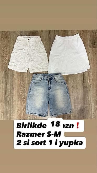 Şortlar: Qadın geyim dəsti – 3 parçadan ibarət: - 2 ədəd şort: biri ağ parça — 1