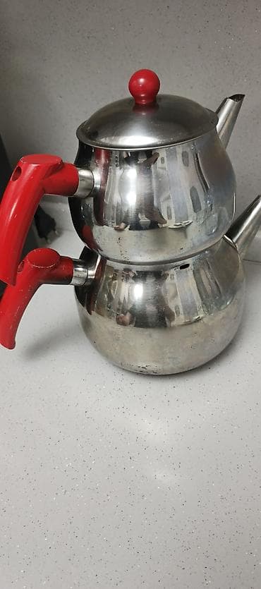 parda: İşlənmiş, rəng - Gümüşü, Dəm caydanı, Paslanmayan polad, 3 l, Türkiyə — 2