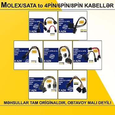 Kabellər "MOLEX/SATA to 4PİN/6PİN/8PİN Original" MƏHSULLAR TAM