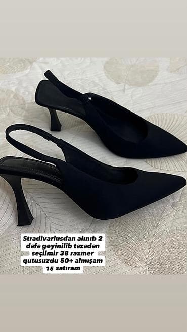 женские туфли: Stradivarius qara rəngli qadın ayaqqabısı - Model: sivri burunlu, açıq — 1