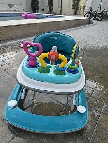 deri plas: MAMALOVE uşaq gəzdirici - Rəng: mavi-ağ gövdə, tünd firuzəyi oturacaq — 3