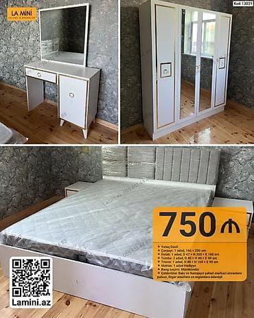 tek dolablar: Yataq Dəsti – Kod: 13021 Komplektə daxildir: - Çarpayı: 1 ədəd, 160 × — 1