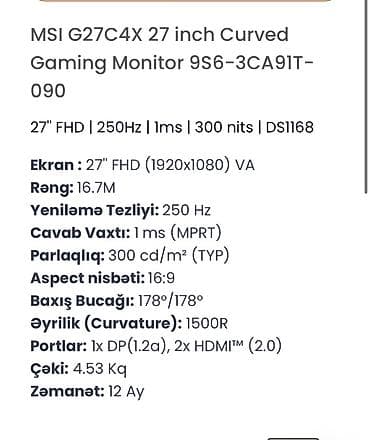legion 5 pro: MSI G27C4X 27" Curved Gaming Monitor (9S6-3CA91T-090) - Ekran: 27" — 2
