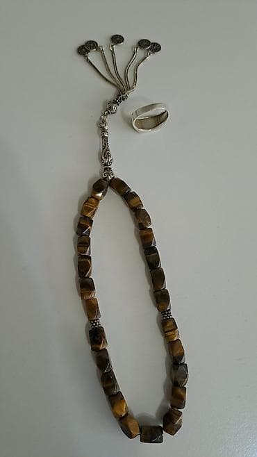 gumuş təsbeh: Təbii daş təsbeh və üzük seti - Təsbeh: Təbii “pələng gözü” — 2