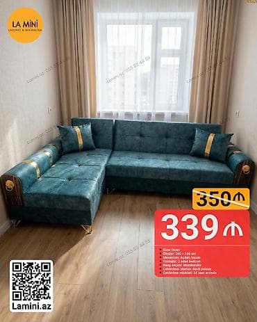 Künc divan, Açılan, Bazalı, Vеlur parça, Şəhərdaxili pulsuz çatdırılma