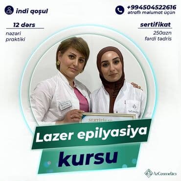 kosmetologiya kurslari: Lazer epilyasiyası, Əyani, Qrup, Fərdi, Modellərlə təmin edilmə, Diplom, sertifikat, Materiallarla təmin edilmə — 1
