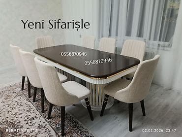 Qonaq otağı üçün, Yeni, Açılan, Dördbucaq masa, 6 stul — 9