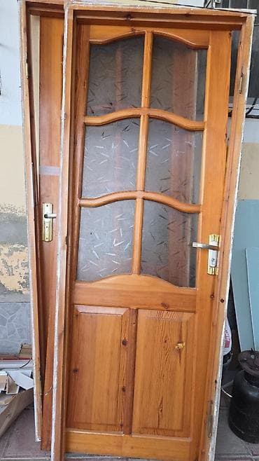 qapilar seyf: Taxta məxməri rəngdə otaq qapıları (şüşəli model) - Material: tam — 1