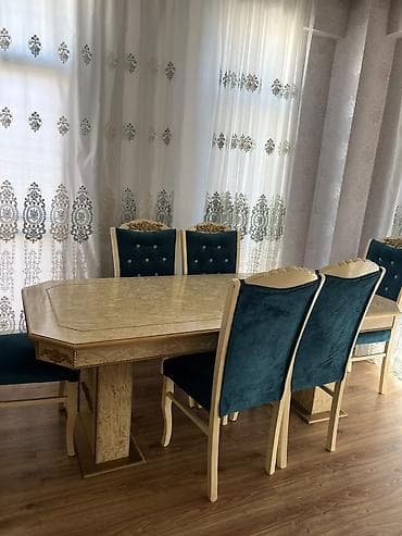 stulla: Qonaq otağı üçün, İşlənmiş, Açılmayan, Dördbucaq masa, 6 stul — 1