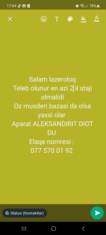 xadime is elanlari 2023: Kosmetoloq. 1-2 illik təcrübə. Faiz — 1