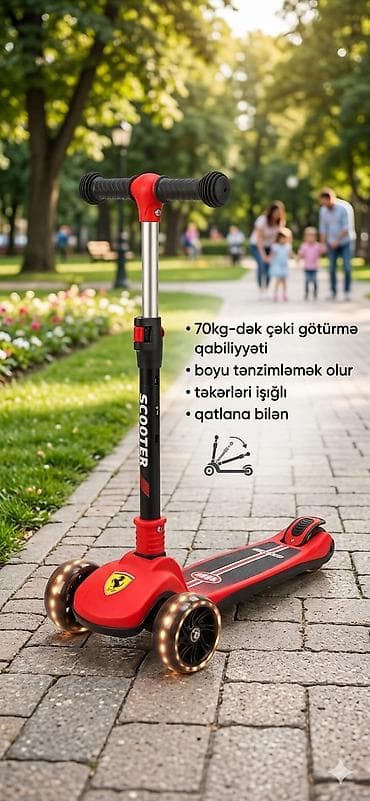 suktur: Uşaq skateri – qatlanan, işıqlı təkərli Xüsusiyyətlər: - Daşıma — 2