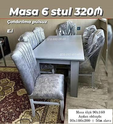 balkon stul: Masa və 6 stul dəsti - Rəng: boz - Masa ölçüsü: 90×160 sm - Açılanda — 1