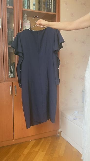 dəri don: Tünd göy rəngdə qadın paltarı - Minimalist, düz kəsim siluet - Yumru — 2