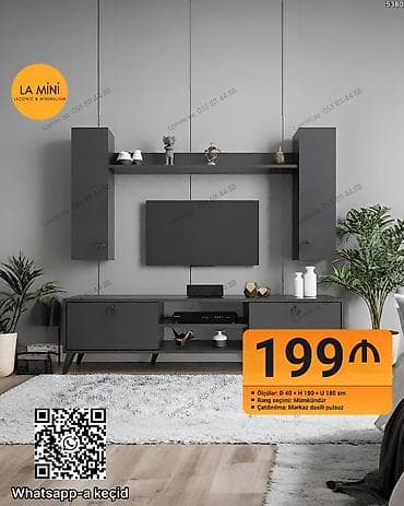 ayaqqabi refi: Minimalist TV stendi və divar modulu dəsti – LA MİNİ - Komplekt — 1