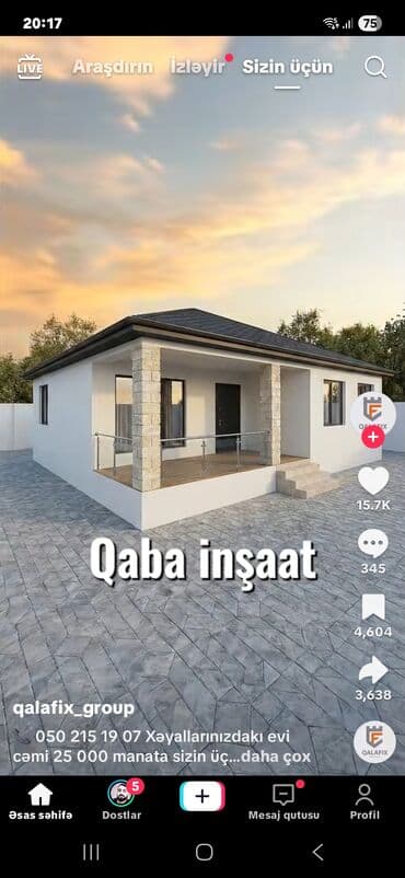 Qaba İnşaat – fərdi ev tikintisi - Layihə: müasir, birmərtəbəli şəxsi