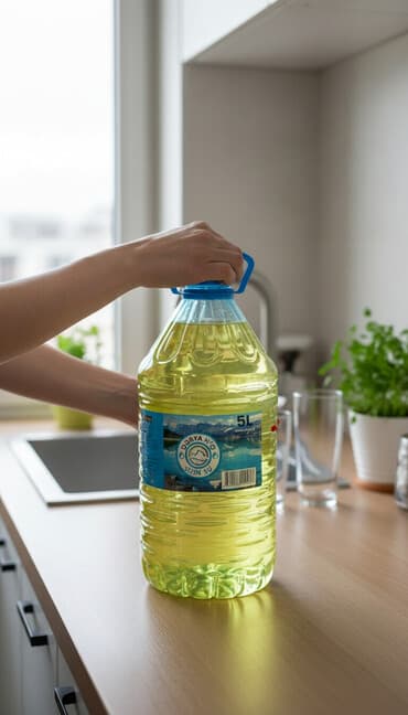 plastik qapl: Məhsul: Maye yuyucu – plastik bidonda Həcm: 5 litr Rəng: Sarı-yaşıl — 1