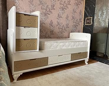 qız çarpayıları: Oğlan və qız üçün, Çarpayı, Bazalı, Matras ilə, Siyirməli — 3