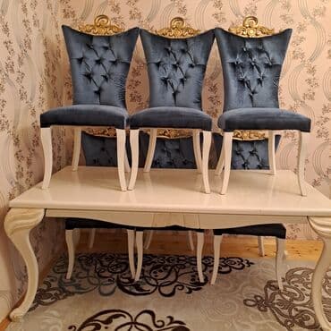 mətbəx ucun stol stullar: Qonaq otağı üçün, İşlənmiş, Açılmayan, Dördbucaq masa, 6 stul — 1