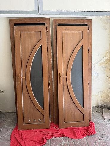 Plastik qapı dəsti (2 ədəd) - Material: PVC (taxta teksturalı qəhvəyi — 1