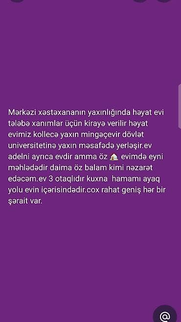 gence emlak ev: Mərkəzi Xəstəxananın yaxınlığında həyət evi – tələbə xanımlar üçün — 1