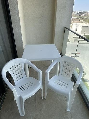 bag ucun stollar: Plastik balkon/bağ dəsti - Tərkibi: 1 ədəd kvadrat masa + 2 ədəd — 1