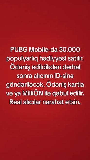 şaxta baba paltarı: PUBG Mobile üçün 50.000 Popularity (hədiyyə) satılır. Ödəniş — 1