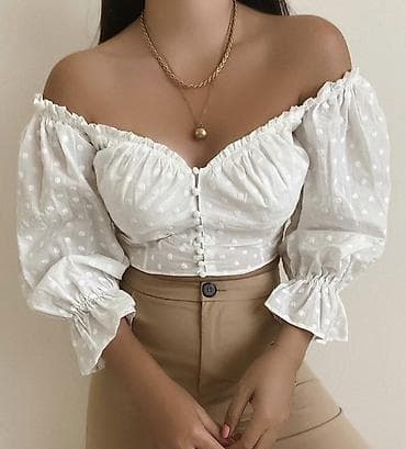 Zara markaAğ rəngli, çiyinüstü (off-shoulder) qısa bluz. - Brend — 2