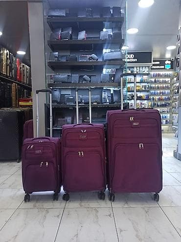 parca camadan: Bordo rəngli tekstil çamadan dəsti – 3 ölçü - 3 ədəd: kiçik, orta və — 1