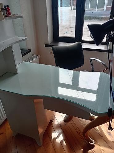 Салонные, медицинские комплекты мебели: Gözəllik salonu üçün tam dəst vizaj/berber masası - Rəng: ağ, qızılı — 9