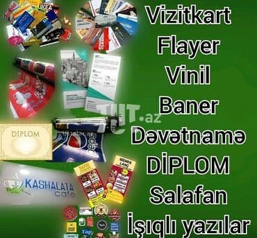 Vizitka, Flayer Buklet,Baner dəvətnamə,diplom,işıqlı hərflər