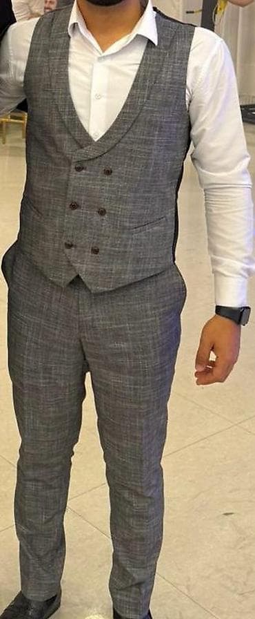 kostyum 56: VINCHECO kişi üçlü kostyum dəsti - Rəng və naxış: Boz rəngdə, incə — 4