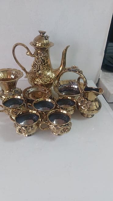 Çay dəsti, rəng - Qızılı, Keramika — 2