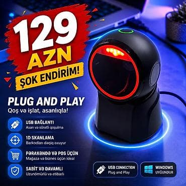 scaner: Masaüstü 2D/QR barkod oxuyucu – USB, Plug&Play - Rəng: Qara - — 1