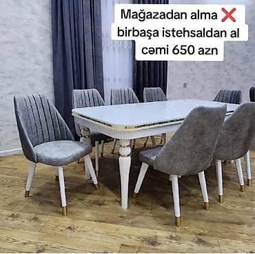 Qonaq otağı üçün, Yeni, Açılan, Dördbucaq masa, 6 stul