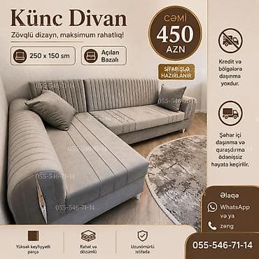 kunc servant: Künc divan, Yeni, Açılan, Bazalı, Vеlur parça, Şəhərdaxili pulsuz çatdırılma — 1