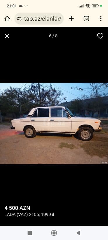 niva satisi: LADA (VAZ) 2106 – 1999 il, ağ rəngli sedan. Xüsusiyyətlər: - 4 qapı — 1