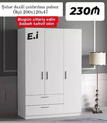 3 qapılı, Siyirməli, Ağ, Açılan, Düz dolab