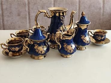 Qəhvə dəsti, rəng - Göy, Farfor