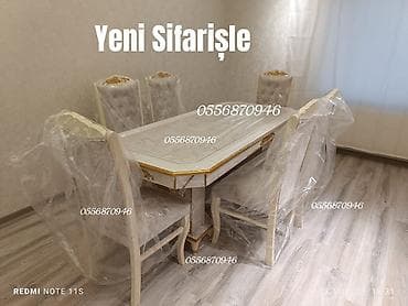 Qonaq otağı üçün, Yeni, Açılmayan, Dördbucaq masa, 6 stul