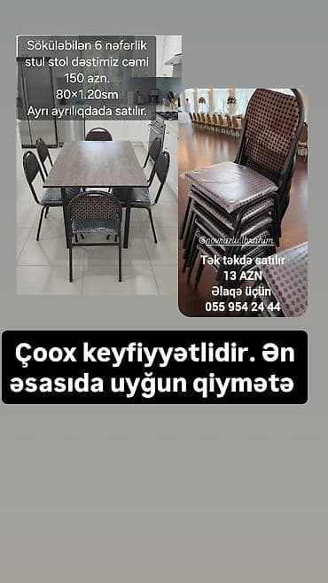 komputer stollari ve qiymetleri: Dördbucaq masa, 6 stul — 1