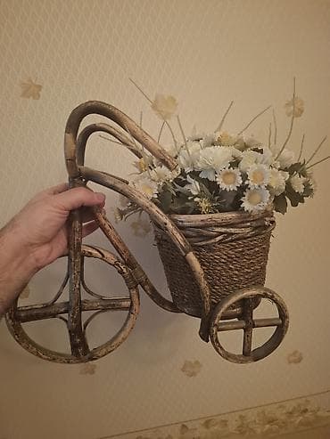 Digər ev dekoru: Dekorativ səbət-kompozisiya – “Velosiped” forması - Material: təbii — 2