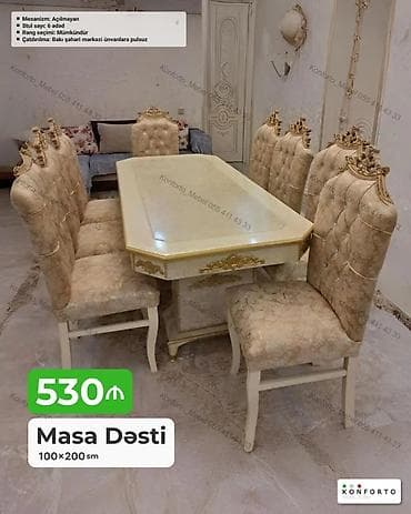 Klassik üslubda masa dəsti - Ölçü: 100×200 sm masa - Stul sayı: 6