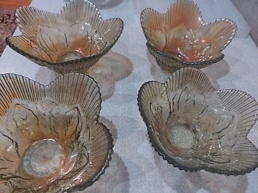 Şüşə qab dəsti – 4 ədəd - Material: qalın, yarımşəffaf şüşə - Rəng