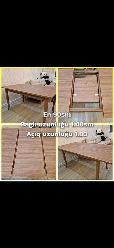 Açılan yemək masası - Material: taxta teksturalı üst səth, möhkəm