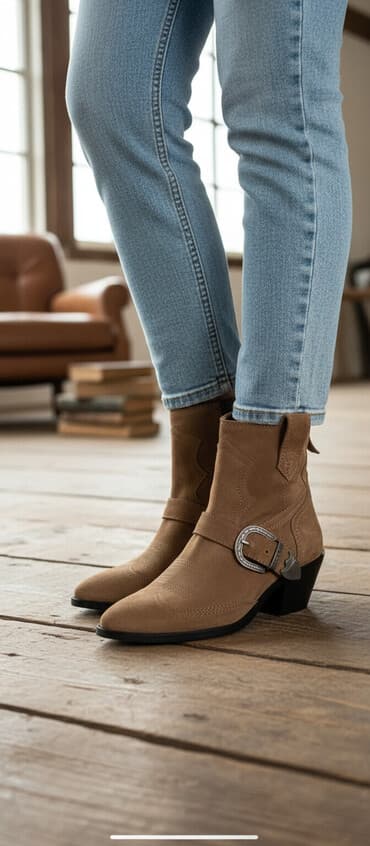 ziyafet ayaqqabilari: Qadın botları – Qərb/Kovboy tərzi - Rəng: tünd bej/qəhvəyi - — 1