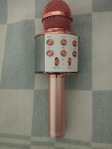 Qızılı rəngli portativ karaoke mikrofonu – Bluetooth hoparlörlü