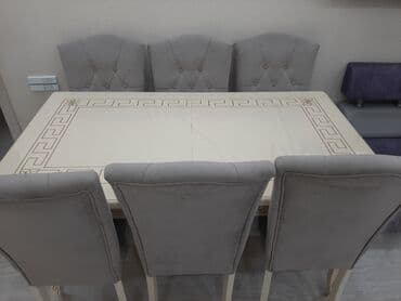 geran gülü: Qonaq otağı üçün, İşlənmiş, Açılan, Dördbucaq masa, 6 stul — 4