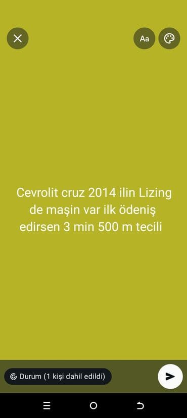 Chevrolet Cruze, 2014 il. Avtomobil lizinqdədir. İlk ödəniş: 3 500